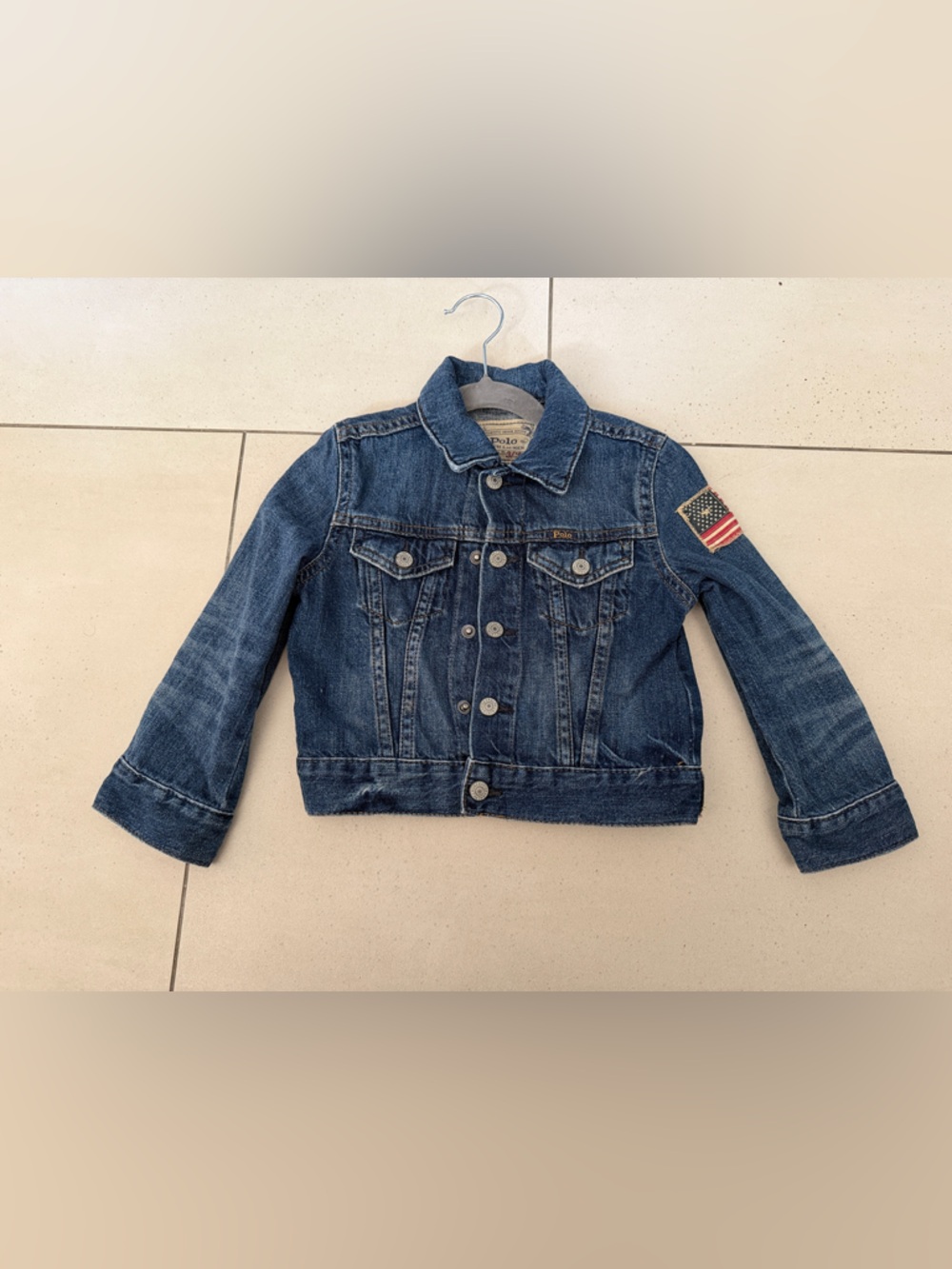 Polo Ralph Lauren Kids Dark Blue Denim Jacket with American Flag Patch